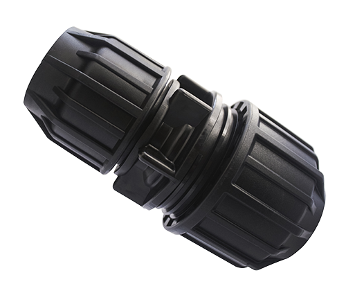 Black plastic fitting on a white background