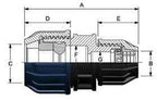 Technical drawing of a mechanical component with labeled dimensions