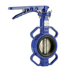 Blue butterfly valve on a white background
