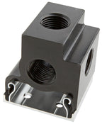 Black metal mechanical component on a white background