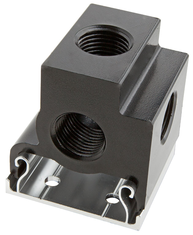 Black metal mechanical component on a white background