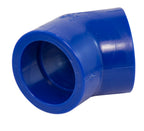 Blue plastic pipe fitting on a white background