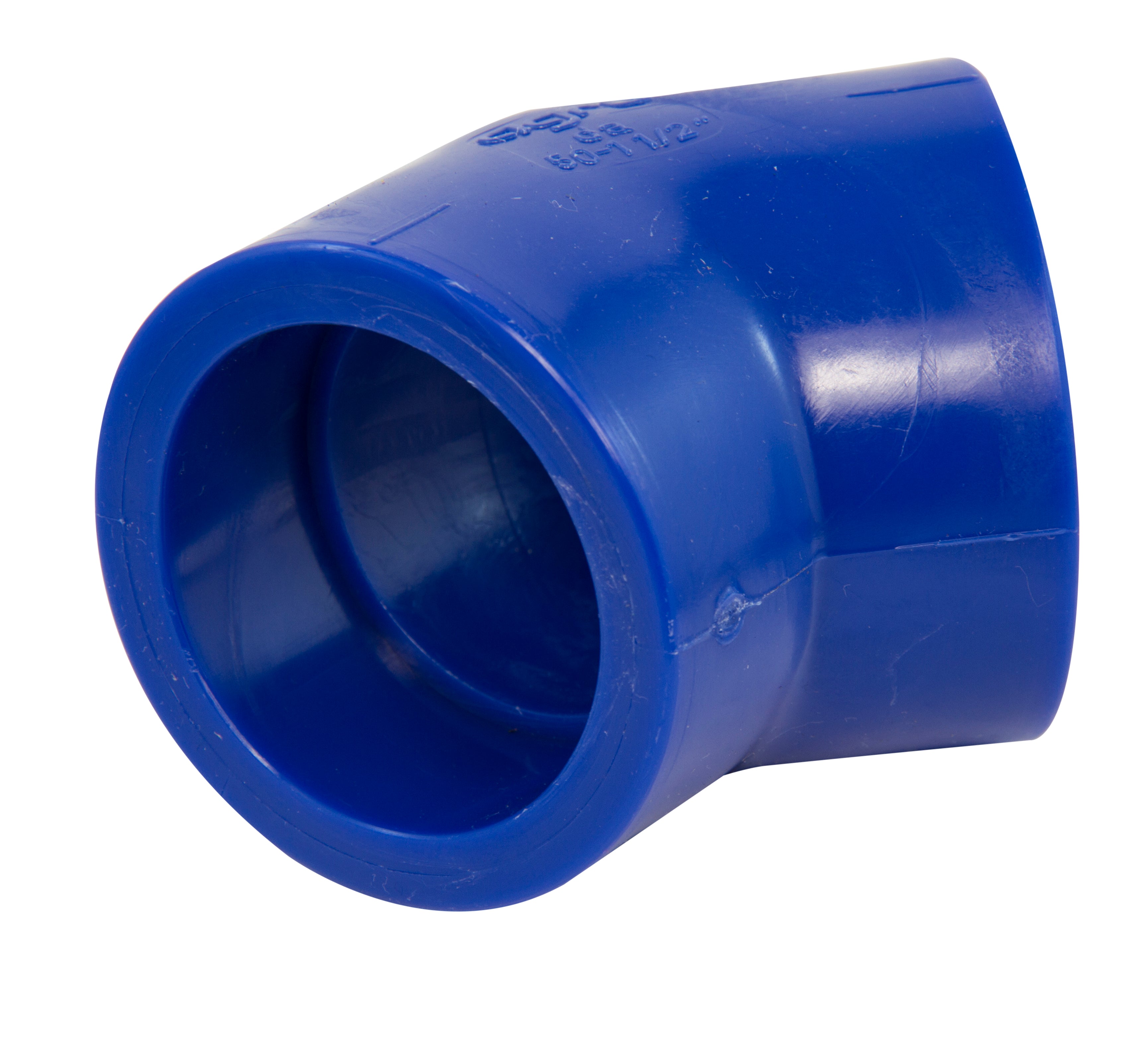 Blue plastic pipe fitting on a white background
