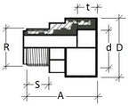 Technical drawing of a geometric shape with labeled dimensions