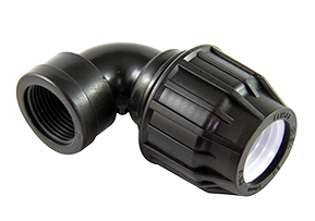 Black plastic fitting on a white background
