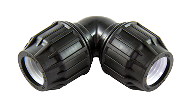 Black plastic fitting on a white background