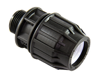 Black garden hose fitting on a white background