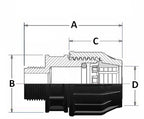 Technical drawing of a mechanical component with labeled dimensions on a white background