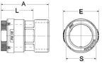 Technical drawing of a mechanical component with labeled dimensions