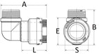 Technical drawing of a plumbing fitting with labeled dimensions on a white background