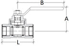 Technical drawing of a valve with labeled dimensions on a white background