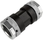 Black and gray mechanical component on a white background
